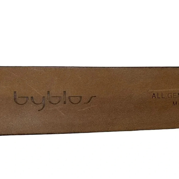 BYBLOS Mens belt Italian Size 58 US size 48 Black leather silver buckle Italy - Picture 6 of 7